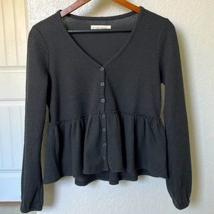 Lucky Brand Cloud Jersey Waffle Button Thru Top